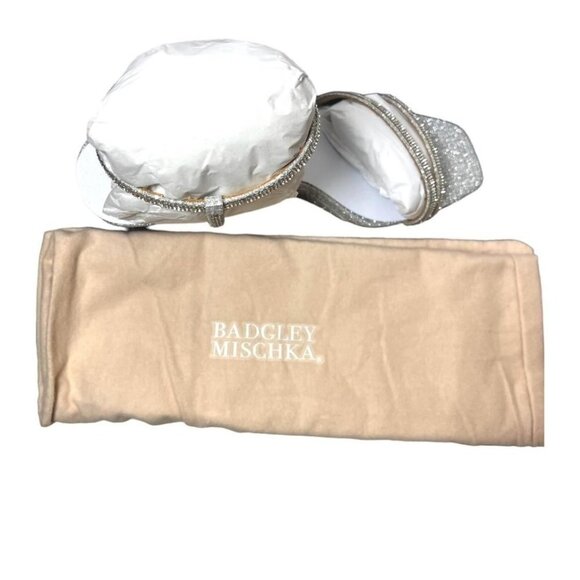 Badgley Mischka Womens Silver Glittery Square Open Toe Wedge Sandals Sz 9 New - Picture 6 of 13